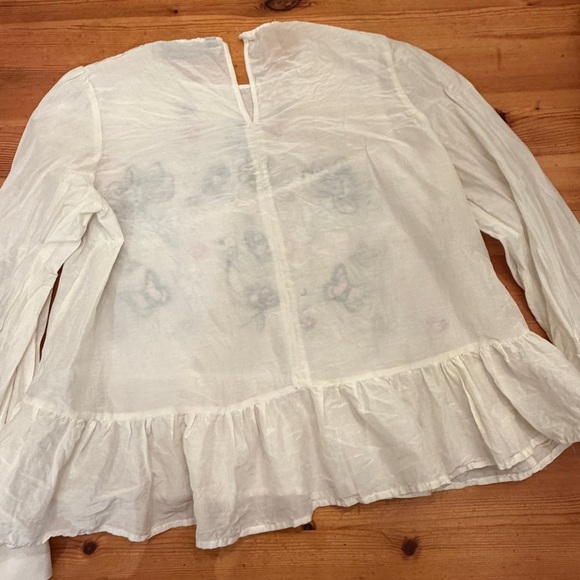 Embroidered peplum Zara top women M ruffle butterfly cotton silk - Picture 5 of 9